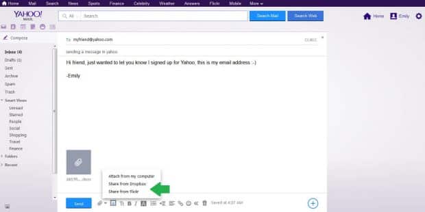 yahoo attach dropbox file