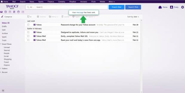 yahoo email sent