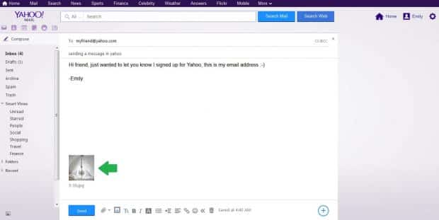 yahoo email with picture attached