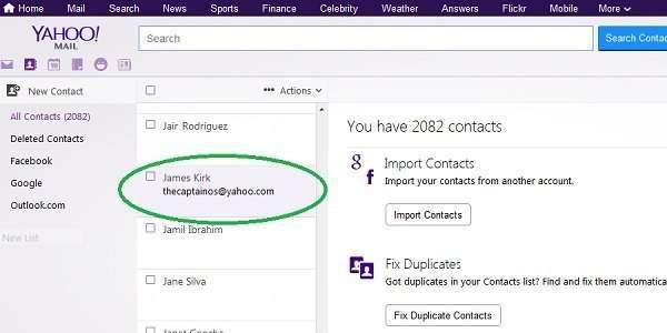 yahoo delete a contact