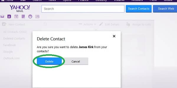 yahoo delete contact confirmation