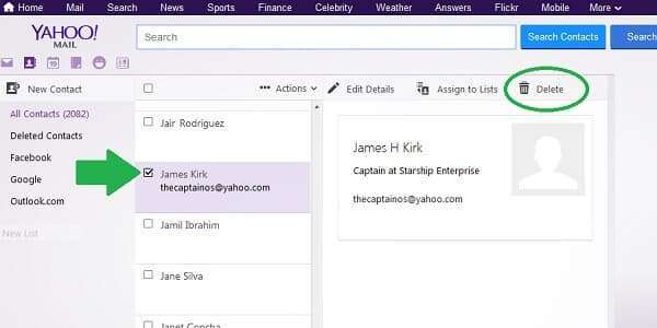 yahoo delete contact page
