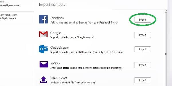 yahoo import contacts facebook