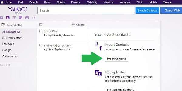yahoo import contacts