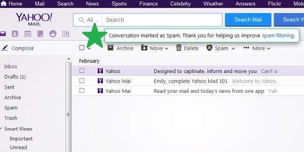 yahoo mail conversation marked as spam