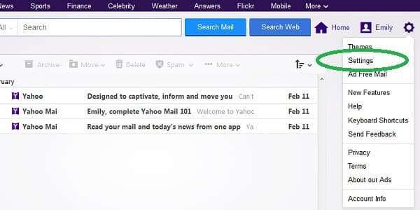 yahoo mail forwarding settings menu