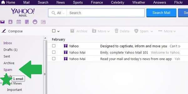 yahoo message moved to spam