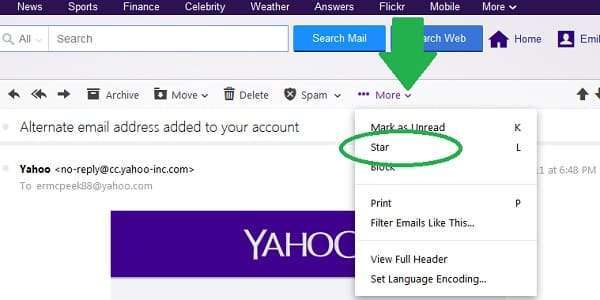 yahoo star important email