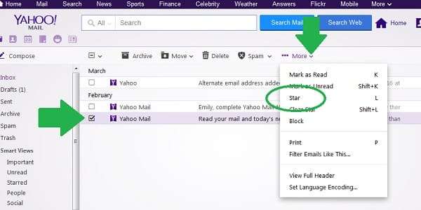 yahoo star message menu