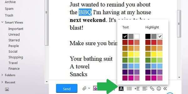 yahoo email font color