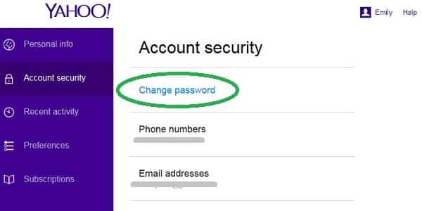 yahoo security change password