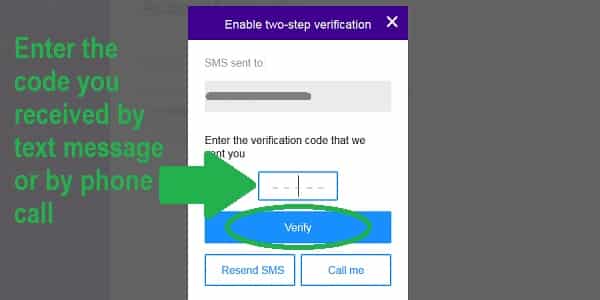 yahoo two step verification code