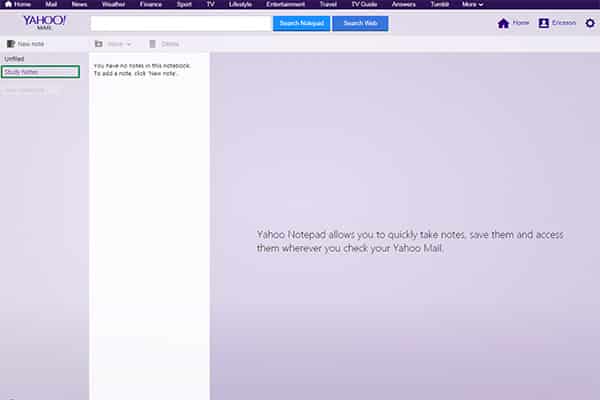 Yahoo Mail notepad