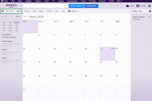 ymail calendar