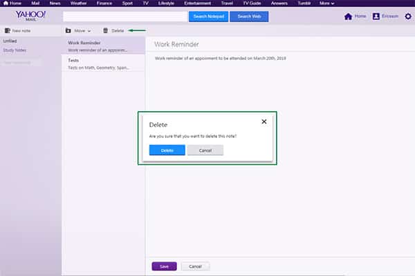 Yahoo Mail notepad