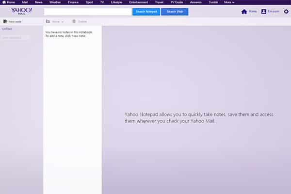 Yahoo Mail notepad