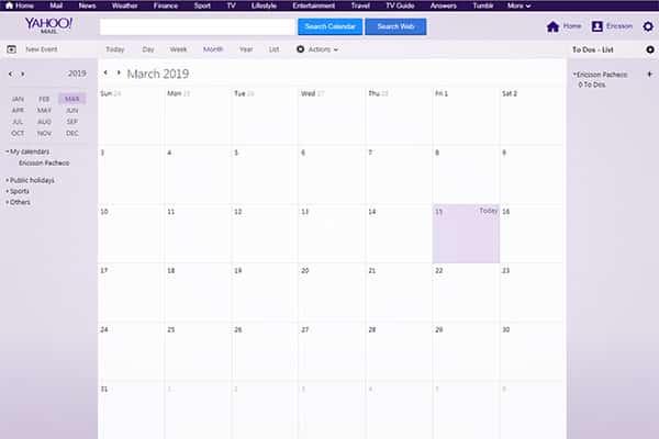 yahoo calendar