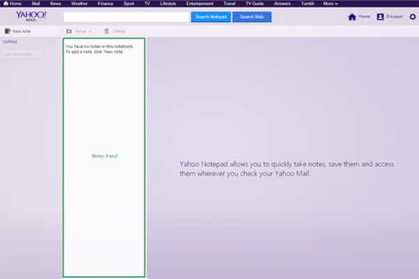 Yahoo Mail notepad