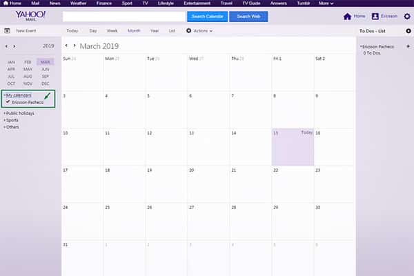 yahoo calendar