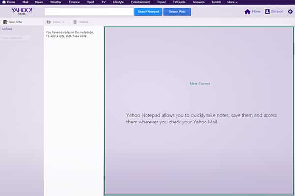 Yahoo Mail notepad