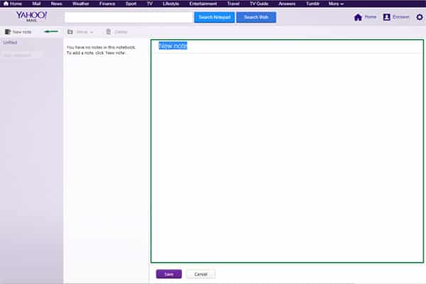 Yahoo Mail notepad