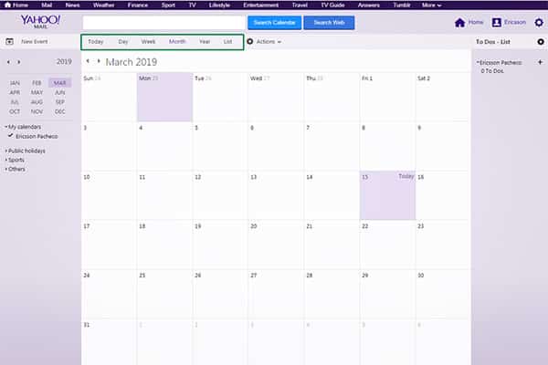 yahoo calendar