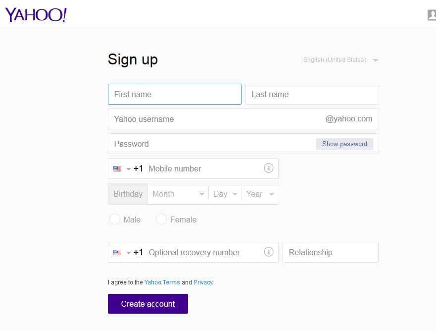 YMail Login   Yahoo Account Sign Up Form 