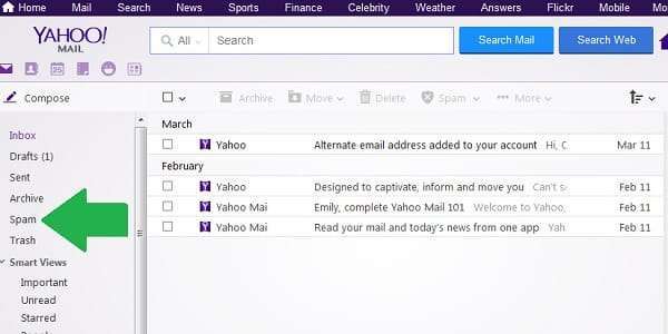 where is my spam folder on yahoo