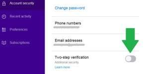 yahoo security two step verification