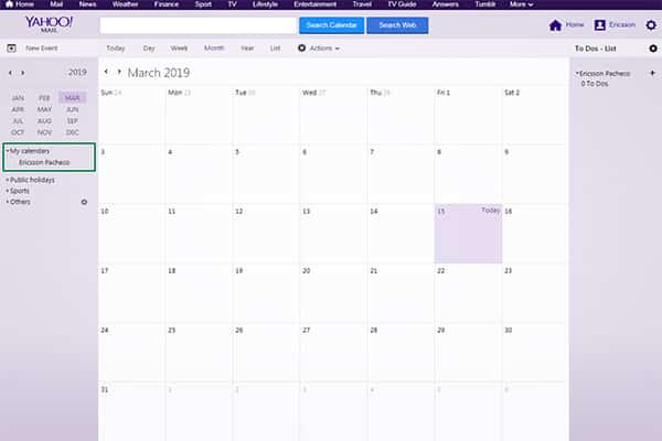 calendar yahoo ymail mail creating lists