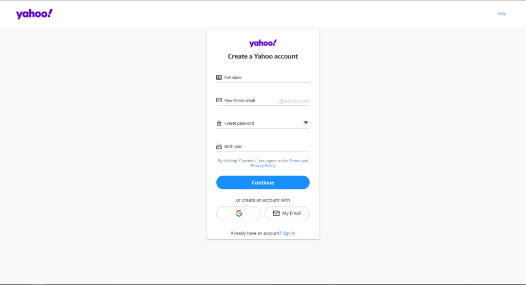 yahoo mail create account