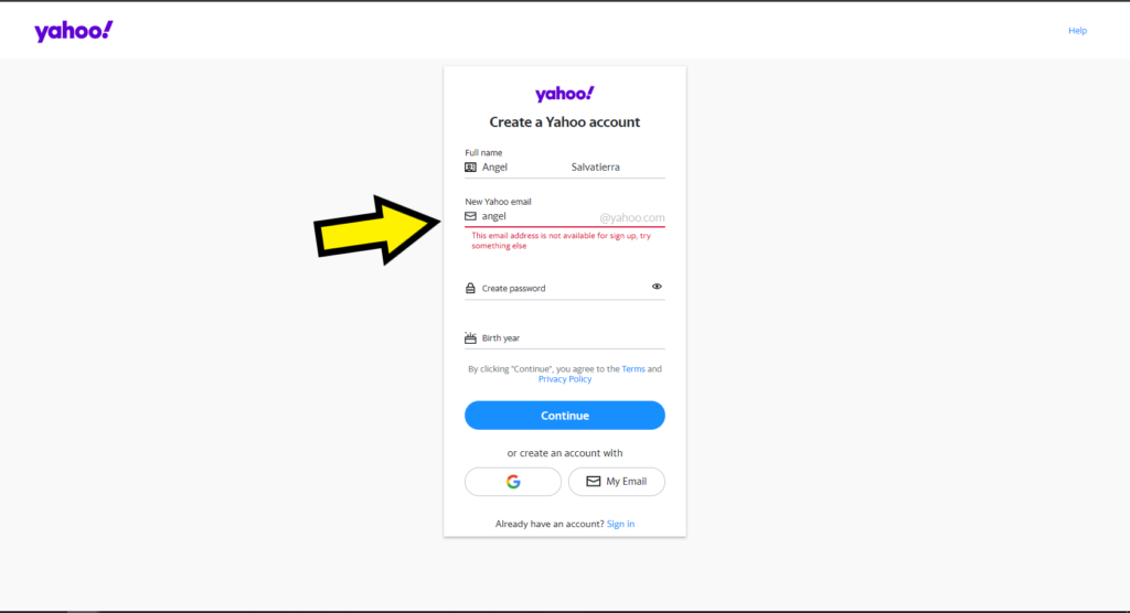 yahoo mail create account