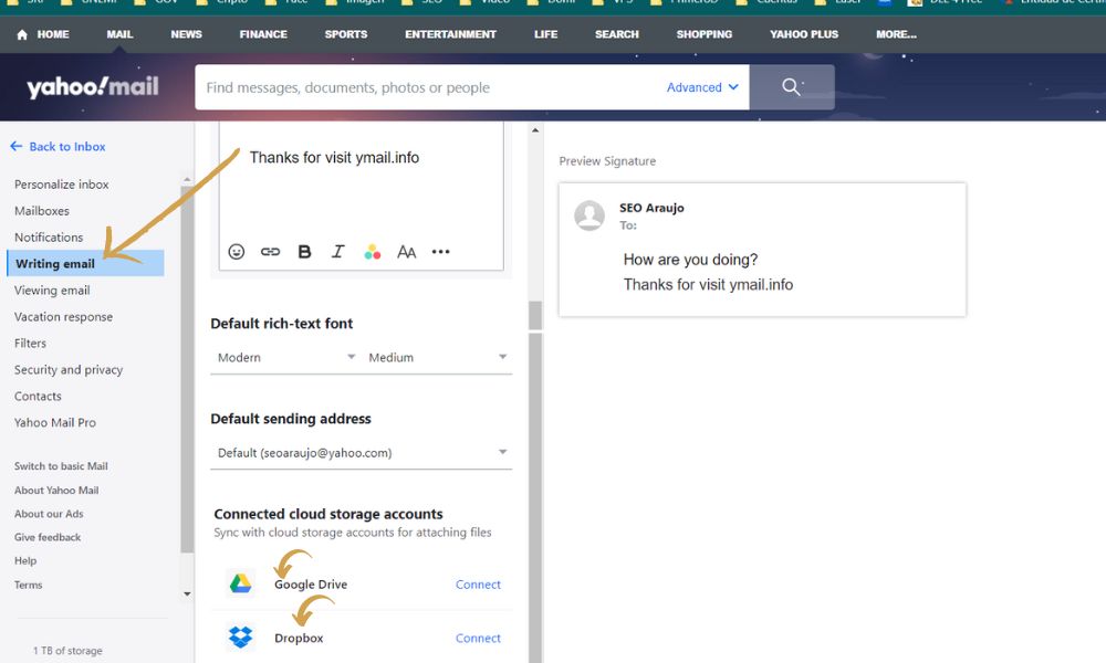 How to connect cloud storage accounts to Yahoo Mail and transfer big files